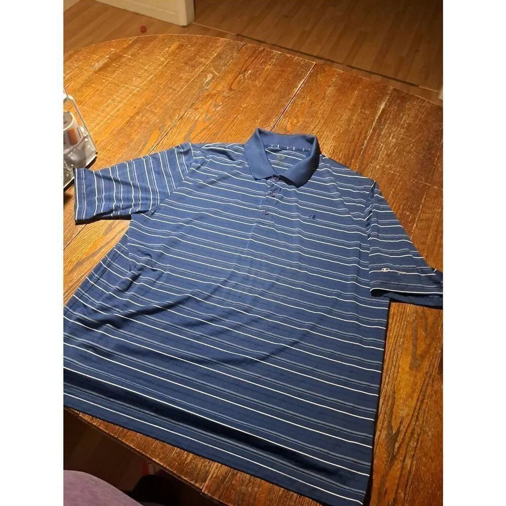 XXL Champion Blue White Short Sleeve Polo Golf Casual Athleisure Athletic Shirt